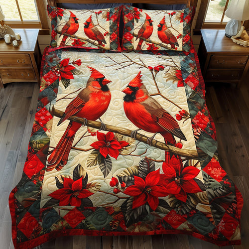 Red Cardinal Winter 3-Piece Quilted Bedding Set NCU0PD202
