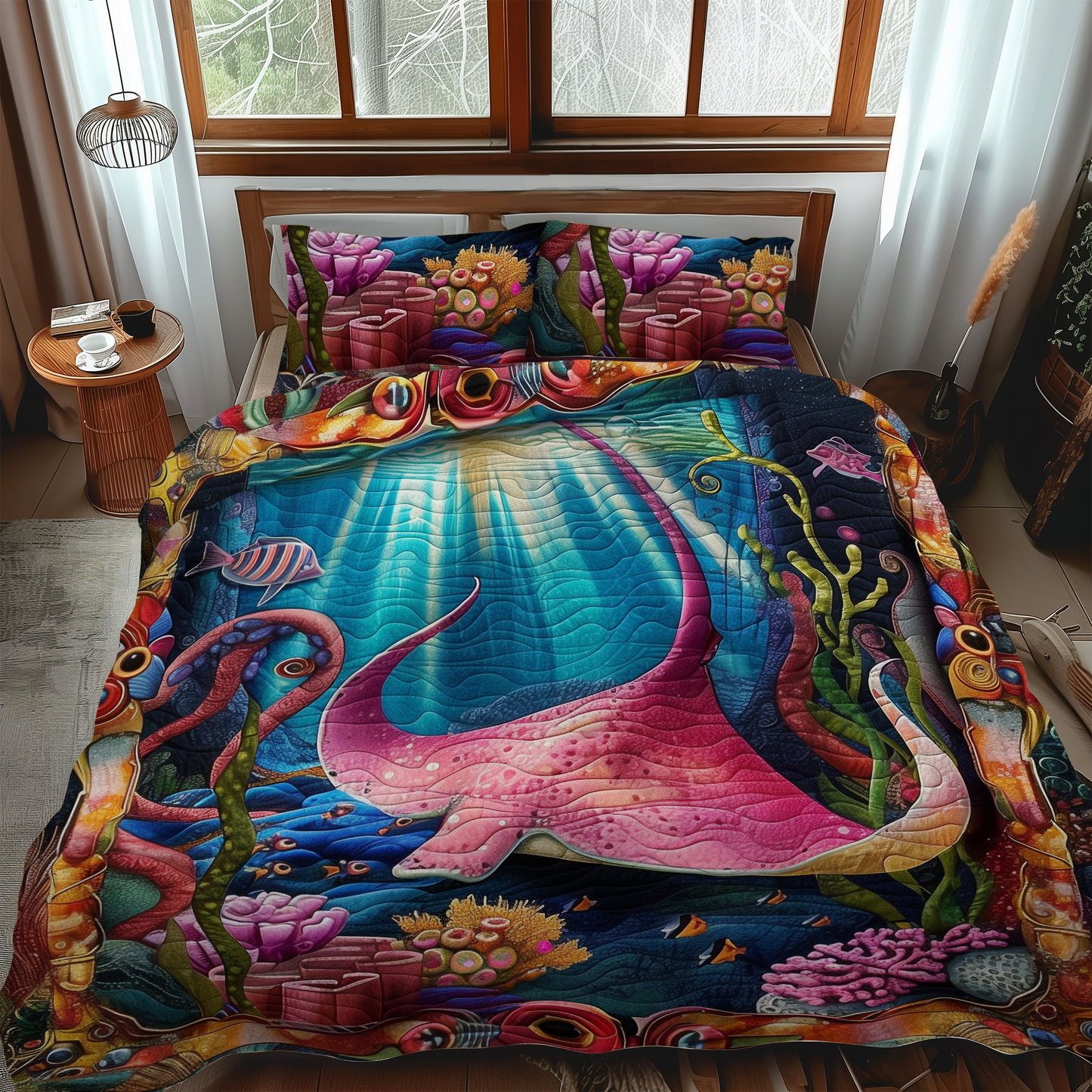 Aquatic Wonders 3-Piece Quilted Bedding Set NCU0DK279