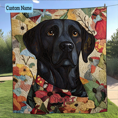 Floral Labrador Personalized Quilted Blanket