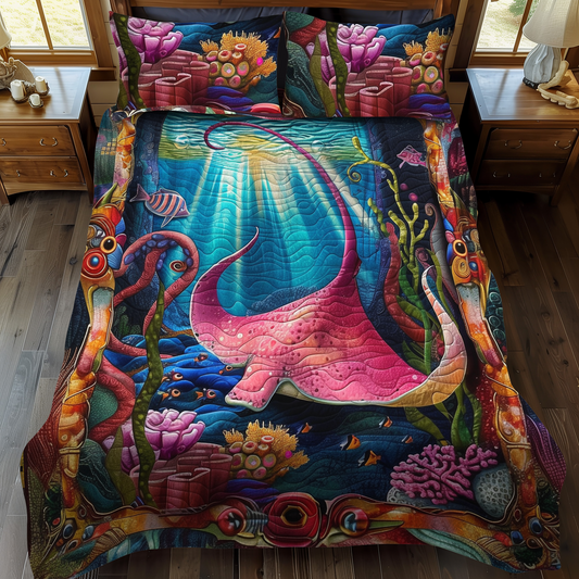 Aquatic Wonders 3-Piece Quilted Bedding Set NCU0DK279