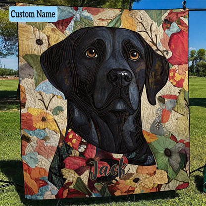 Floral Labrador Personalized Quilted Blanket