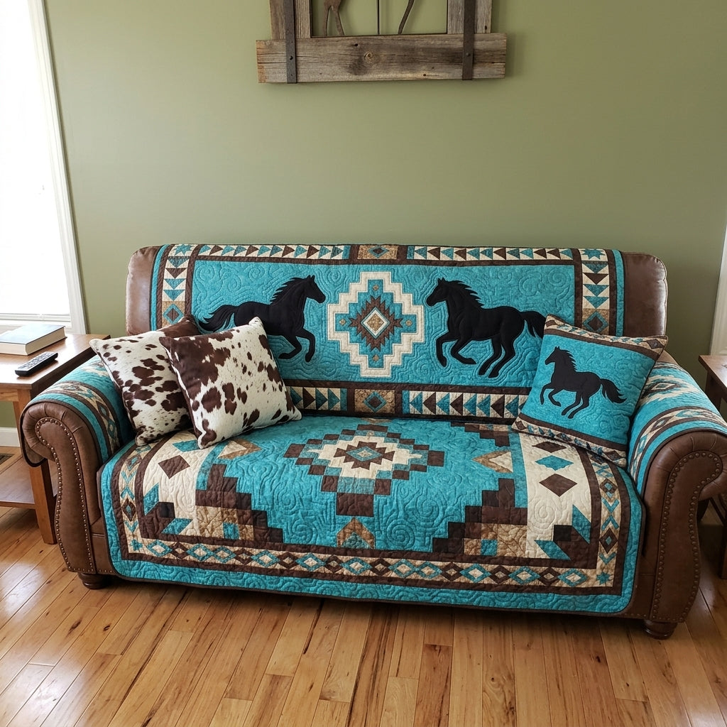 Turquoise Mustang Quilted Sofa Cover NCU0NTV1113