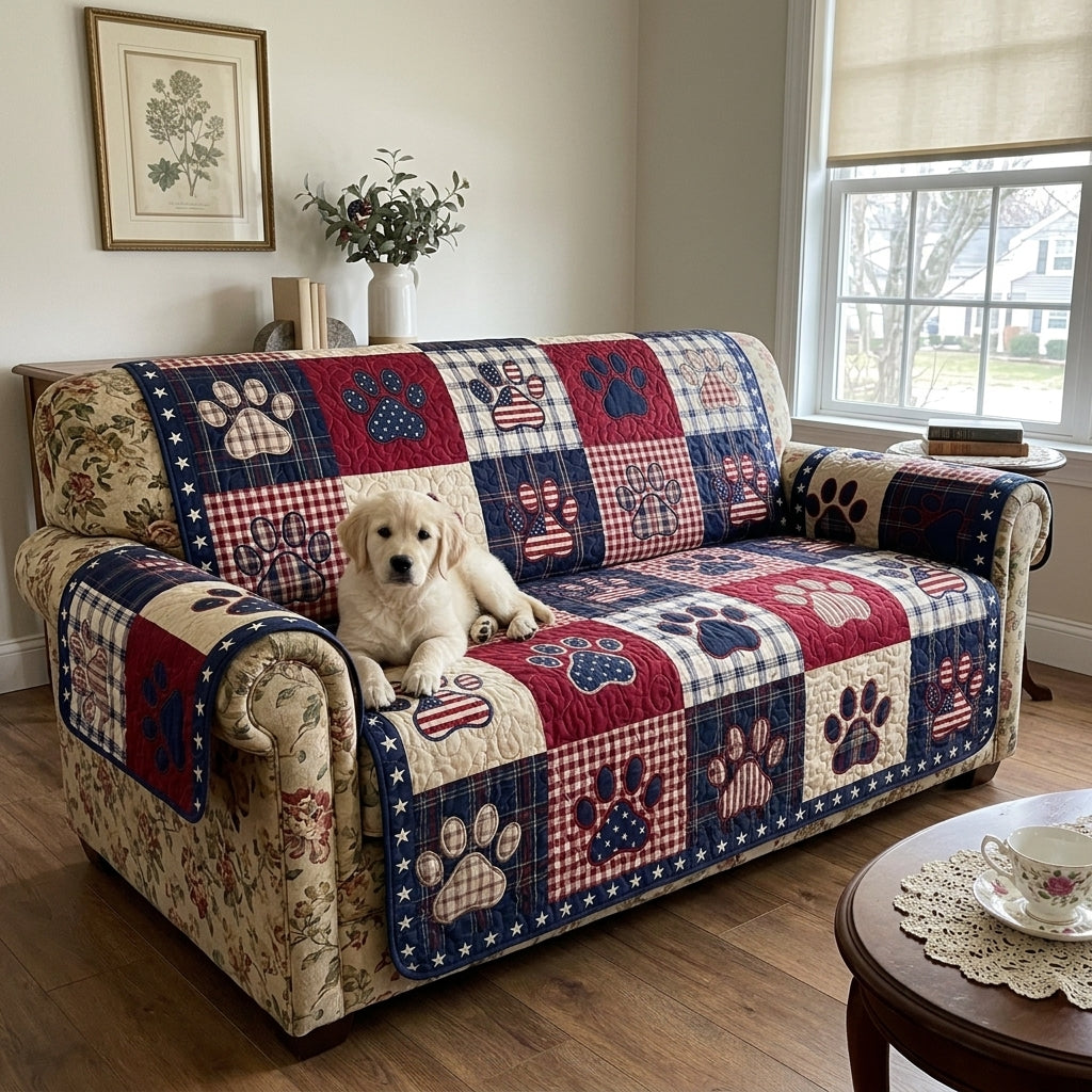Patriotic Pawprint Quilted Sofa Cover NCU0NTV1065