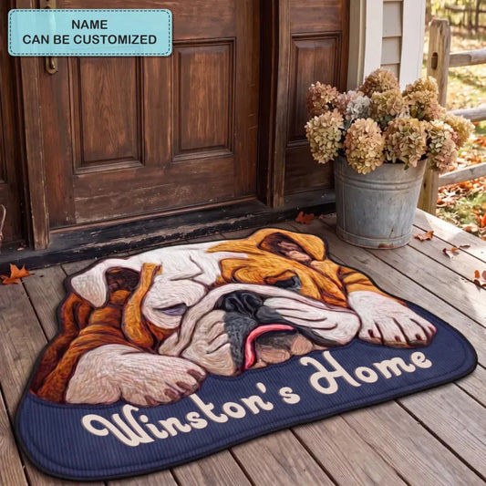 Faithful Bulldog Personalized Custom Shape Doormat_Blue
