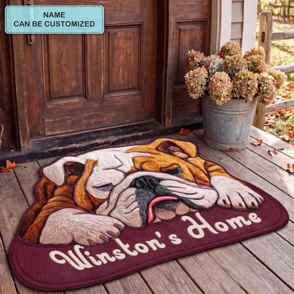 Faithful Bulldog Personalized Custom Shape Doormat_Red