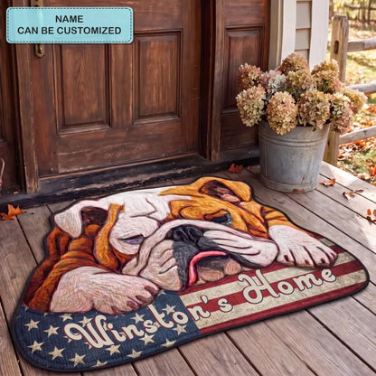 Faithful Bulldog Personalized Custom Shape Doormat_Flag