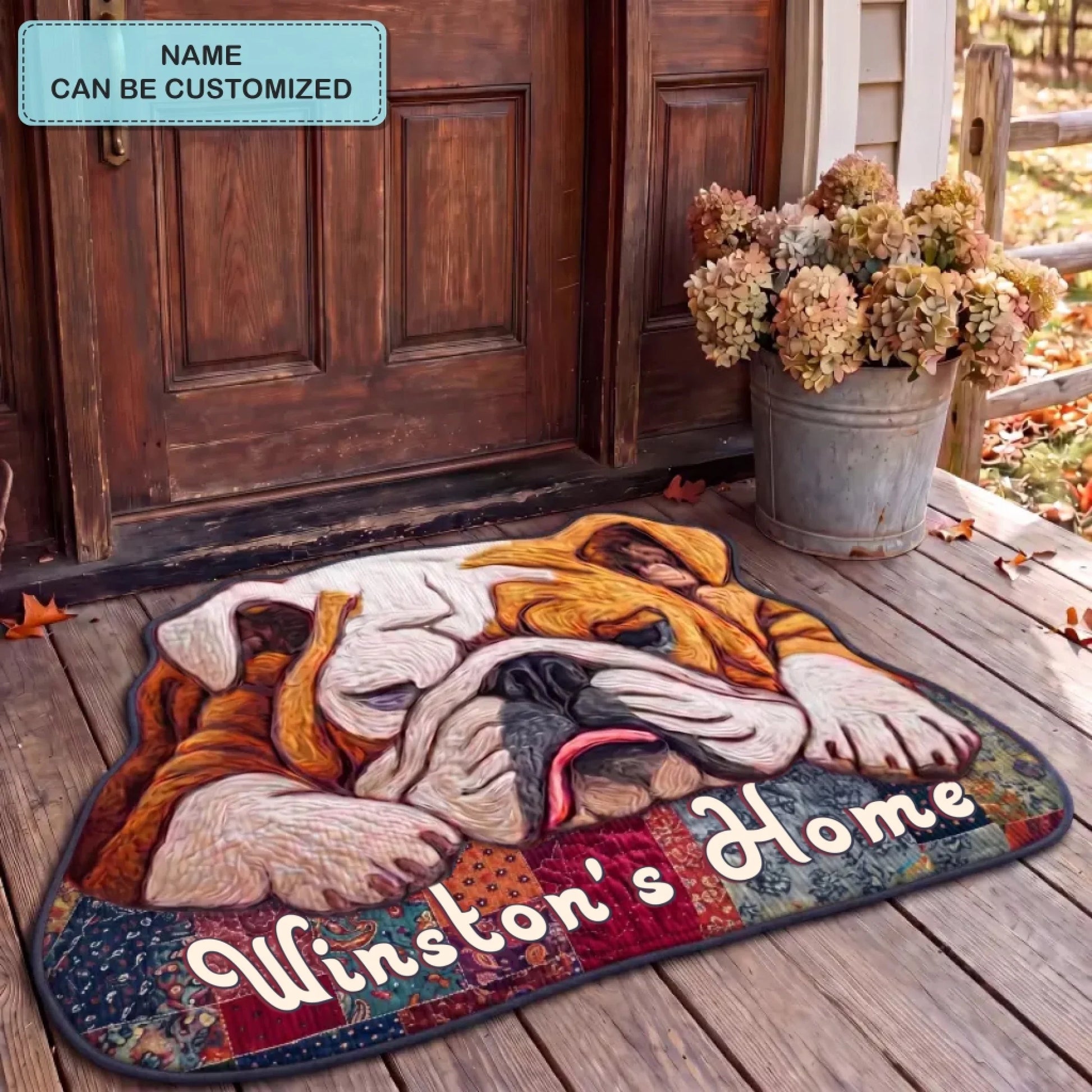 Faithful Bulldog Personalized Custom Shape Doormat_Patchwork