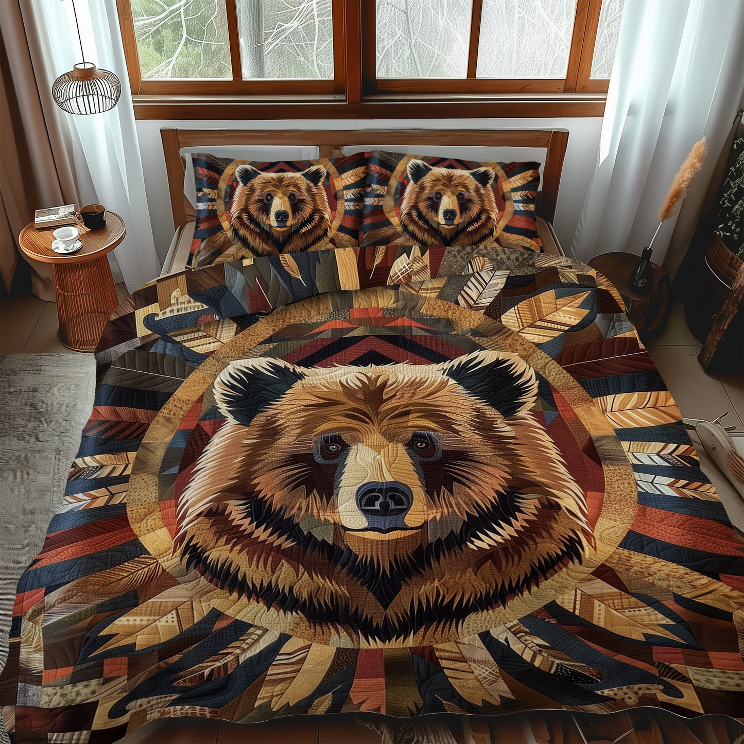 Mystic Bear 3-Piece Quilted Bedding Set NCU0DK247