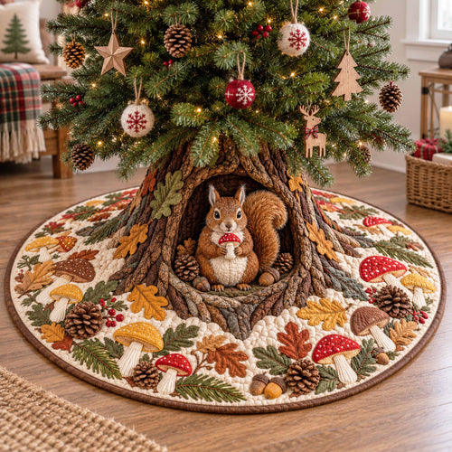 Acorn Squirrel Christmas Quilted Tree Skirt NCU0NTD2267