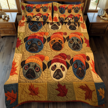 Adorable Pugs 3-Piece Quilted Bedding Set NCU0VL096