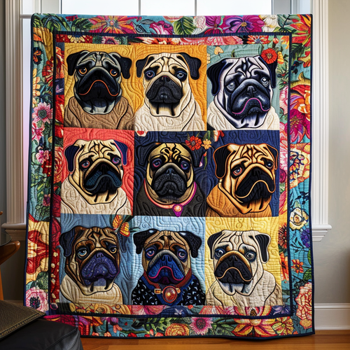 Adorable Baby Pugs Quilted Blanket NCU0VL299