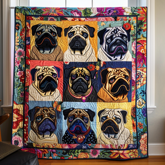 Adorable Baby Pugs Quilted Blanket NCU0VL299