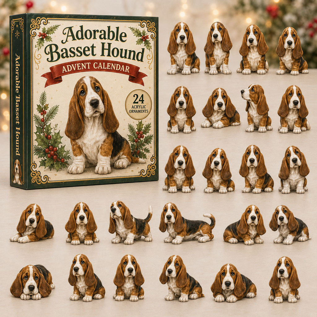 CHRISTMAS KICKOFF 40% OFF - Adorable Basset Hound Advent Calendar 2026 - 24-Day Festive Countdown, Acrylic Charms Blind Box - Gift For Dog Lovers AC0NT121