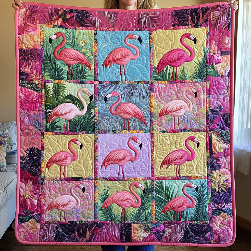 Adorable Flamingo Quilted Blanket NCU0VL554