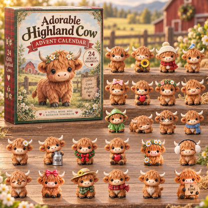 CHRISTMAS KICKOFF 40% OFF - Adorable Highland Cow Advent Calendar 2026 - 24-Day Festive Countdown, Acrylic Charms Blind Box - Gift For Highland Cow Lovers AC0NT356