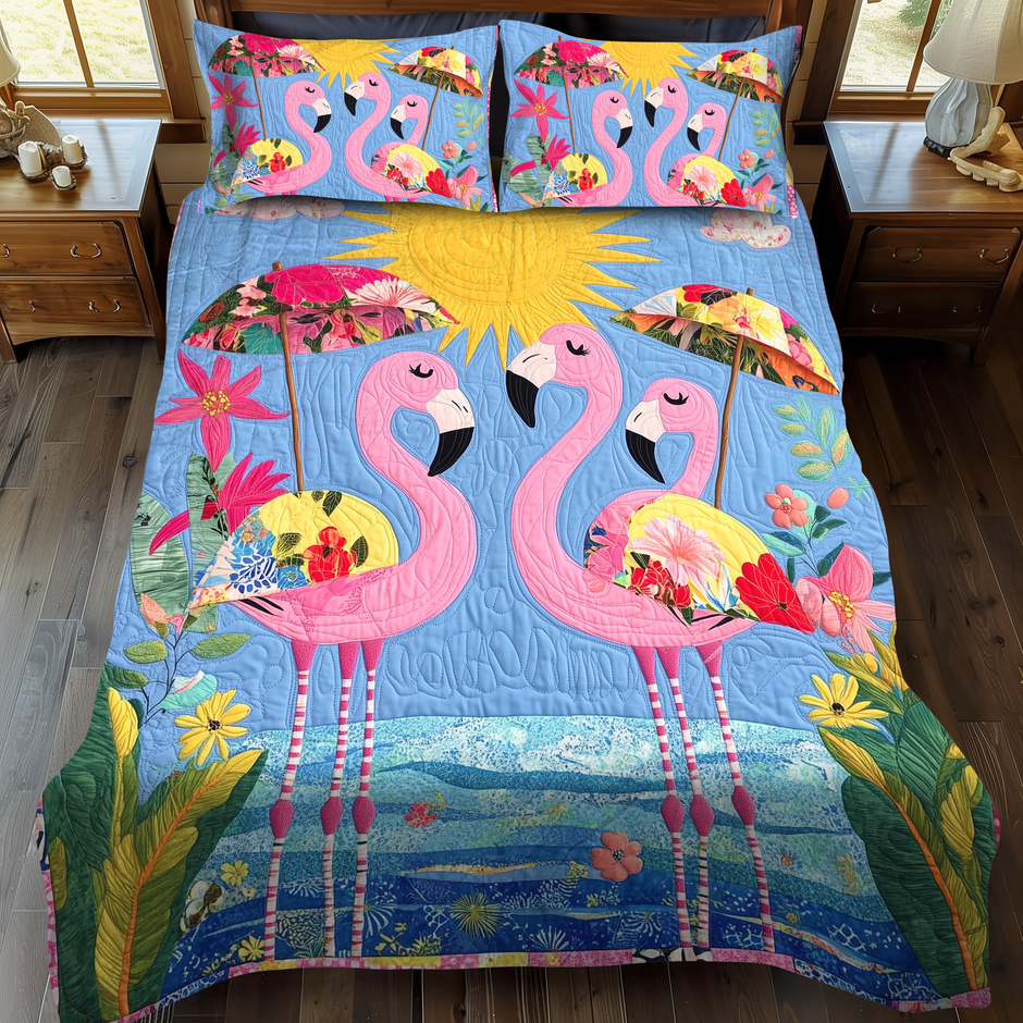 Flamingo Oasis 3-Piece Quilted Bedding Set NCU0TL888