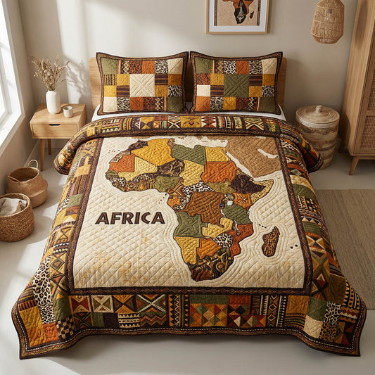 Africa Map 3-Piece Quilted Bedding Set NCU0NTD1835
