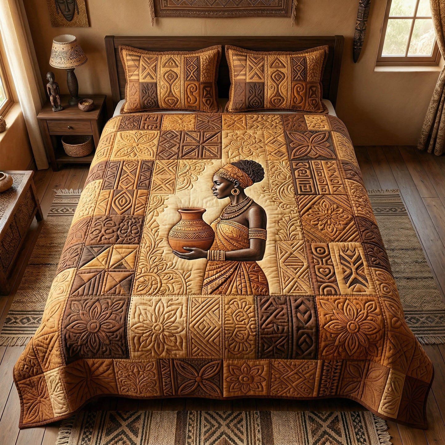 African Heritage 3-Piece Quilted Bedding Set NCU0NTD1840