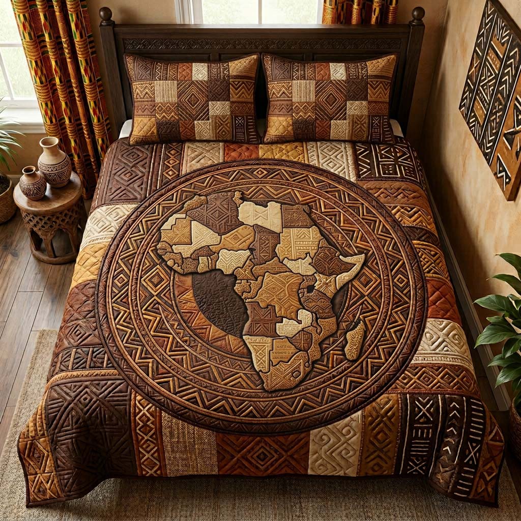 African Mosaic 3-Piece Quilted Bedding Set NCU0HNH1024