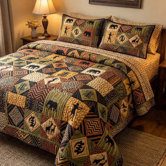 African Wilderness 3-Piece Quilted Bedding Set NCU0HNH1027