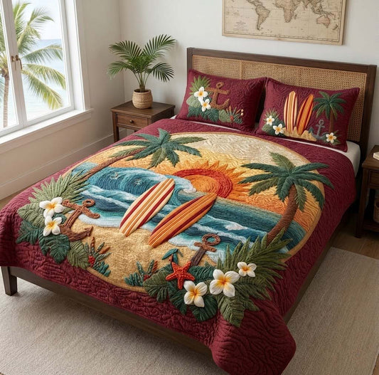 Aloha Sunset Surf 3-Piece Quilted Bedding Set NCU0DQQ0853