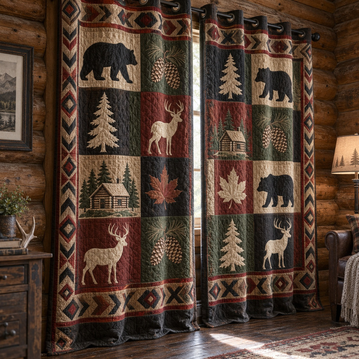 Alpine Fauna Mosaic Quilted Curtains NCU0PVL1150