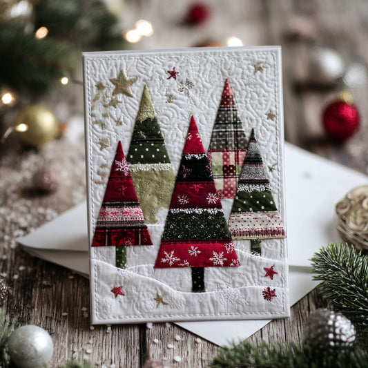 Alpine Holiday Forest Quilted Fabric Postcard NCU0PTT2341