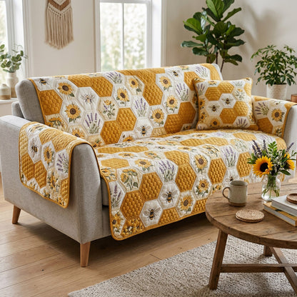 Amber Bee Hex Quilted Sofa Cover NCU0HNH1162