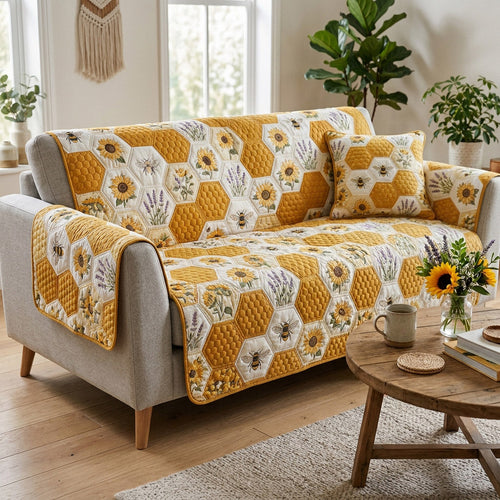 Amber Bee Hex Quilted Sofa Cover NCU0HNH1162