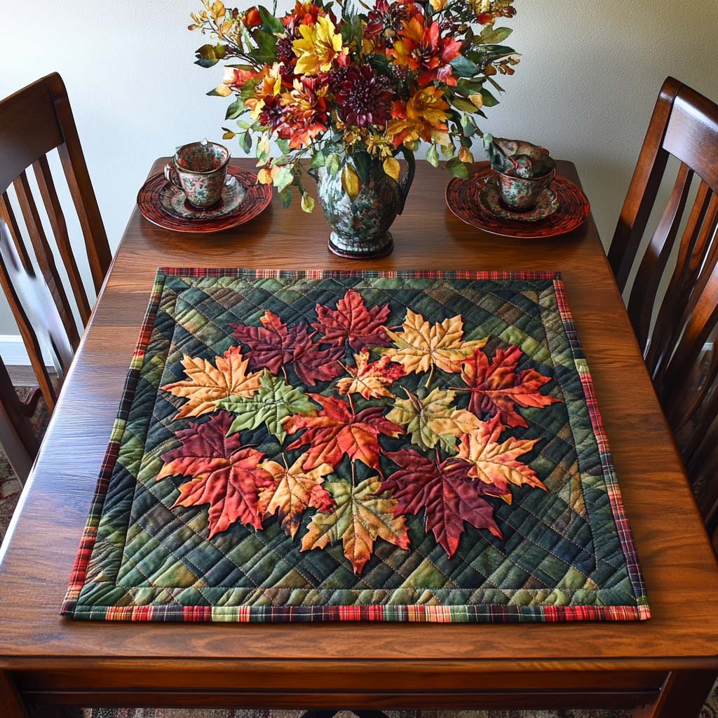 Amber Leaf Dance Quilted Table Topper NCU0NNT1017