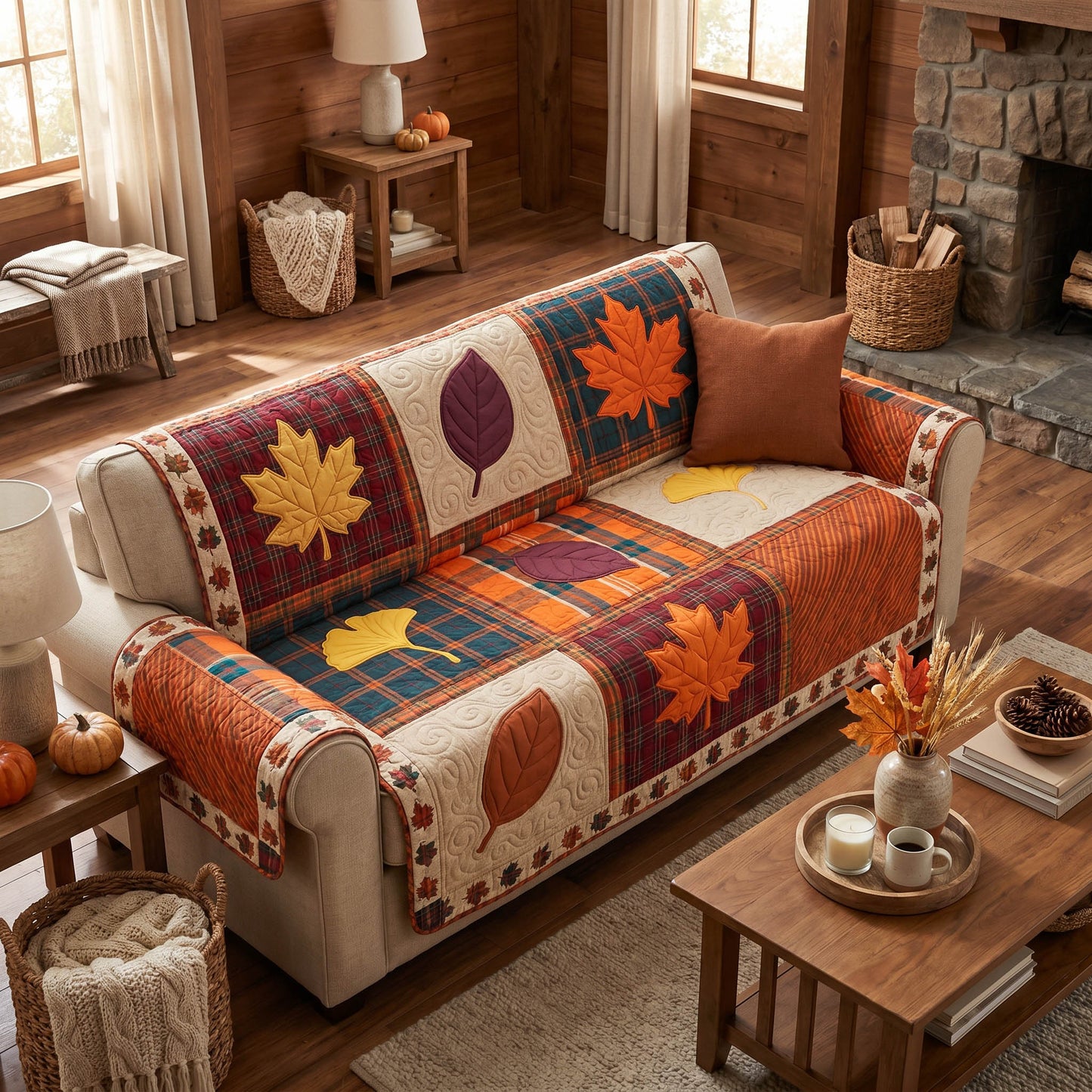 Amber Leaves Quilted Sofa Cover NCU0NTD2001