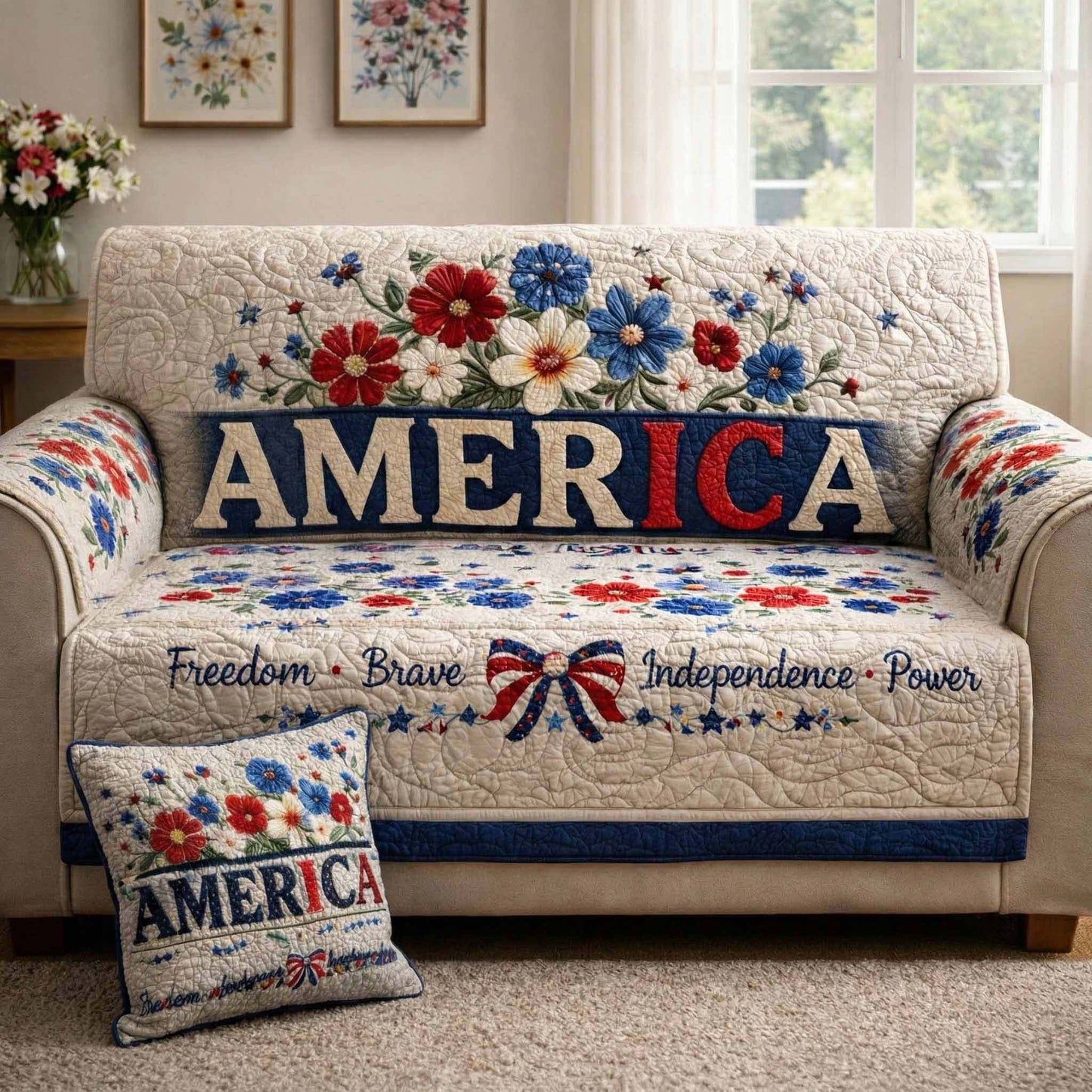 America Pride Quilted Sofa Cover NCU0NXD1636