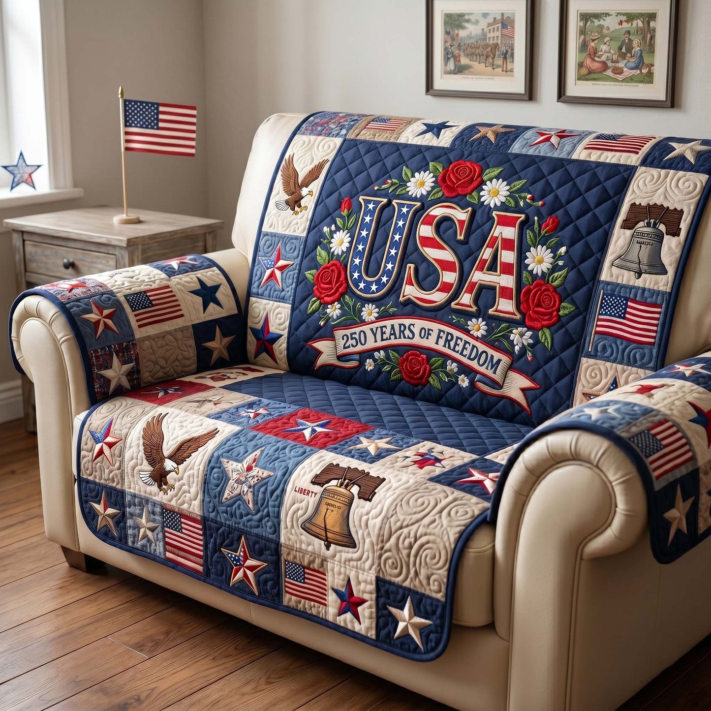 American Freedom Spirit Quilted Sofa Cover NCU0HNH1038