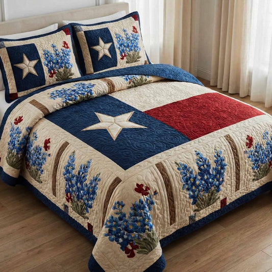 Americana Blue 3-Piece Quilted Bedding Set NCU0NXD1630