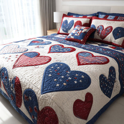 Americana Heart 3-Piece Quilted Bedding Set NCU0NTD1652