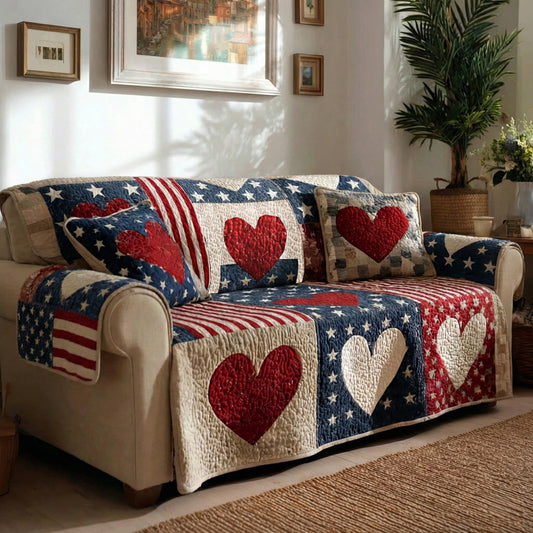 Americana Hearts Quilted Sofa Cover NCU0LDH490