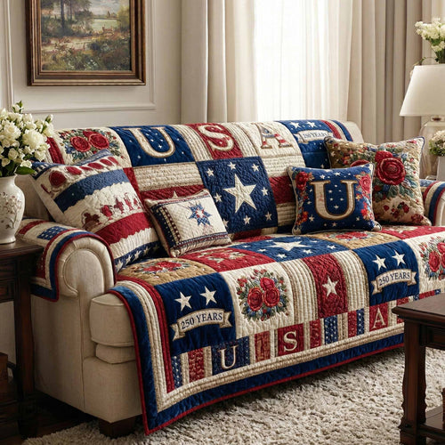 Americana Patch Quilted Sofa Cover NCU0NXD1643