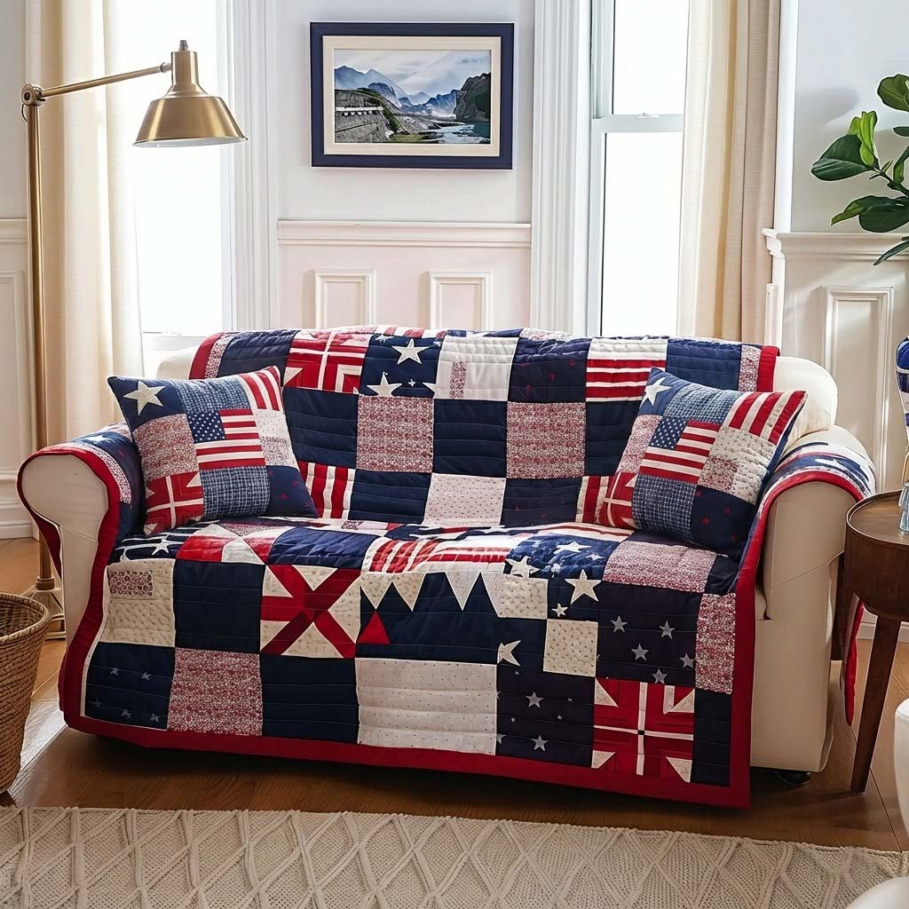 Americana Patchwork Quilted Sofa Cover NCU0DQQ0445