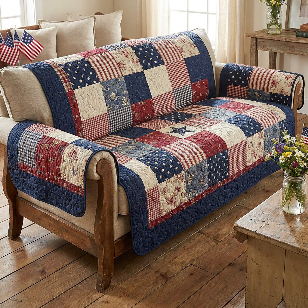 Americana Patchwork Quilted Sofa Cover NCU0NTV1086
