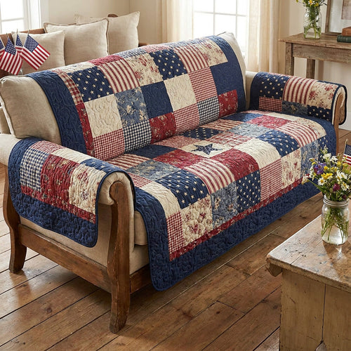 Americana Patchwork Quilted Sofa Cover NCU0NTV1086