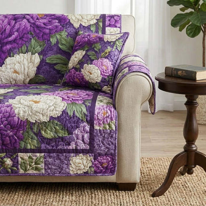 Amethyst Peony Bloom Quilted Sofa Cover NCU0DQQ0480