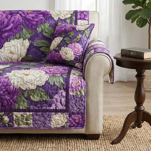 Amethyst Peony Bloom Quilted Sofa Cover NCU0DQQ0480