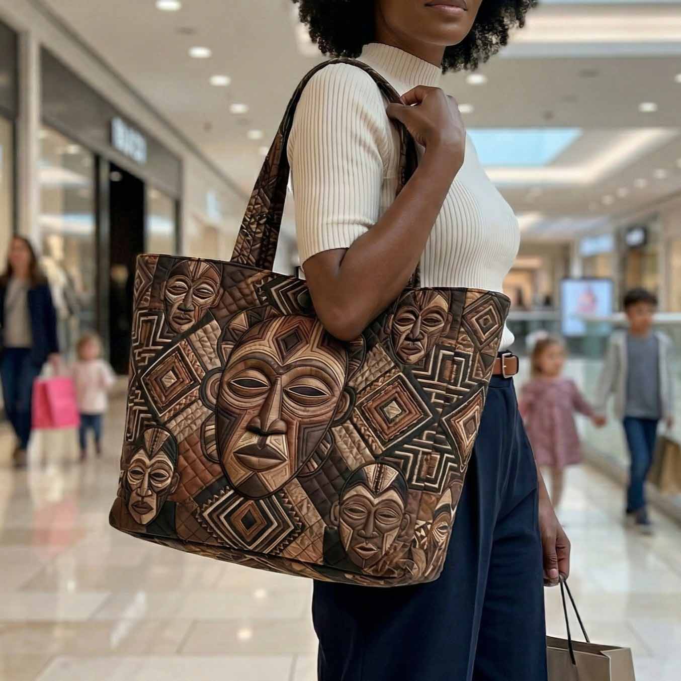 Ancestral Masks Quilted Classic Tote Bag NCU0NXD1822