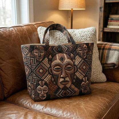 Ancestral Masks Quilted Classic Tote Bag NCU0NXD1822