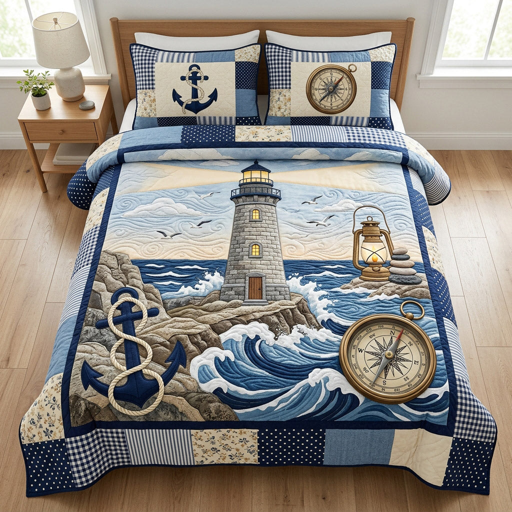 Anchor Lighthouse Haven 3-Piece Quilted Bedding Set NCU0HNH1140