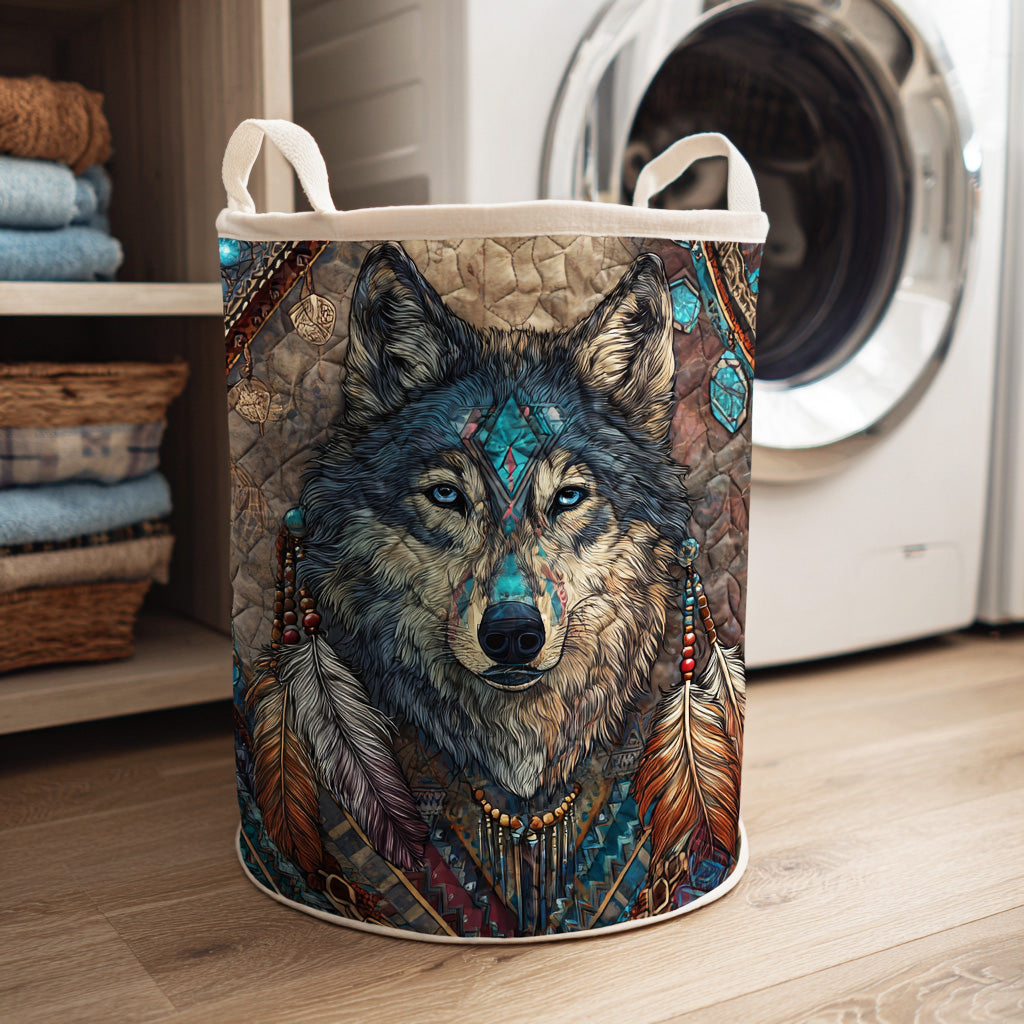 Ancient Trail Wolf Quilted Laundry Basket NCU0NTD974