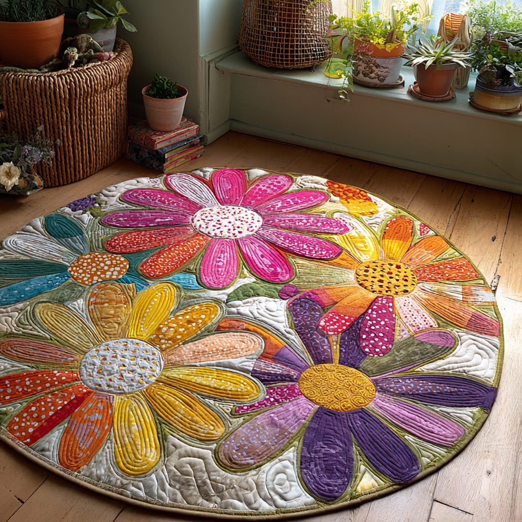 Antique Floral Quilted Round Mat NCU0PTT960