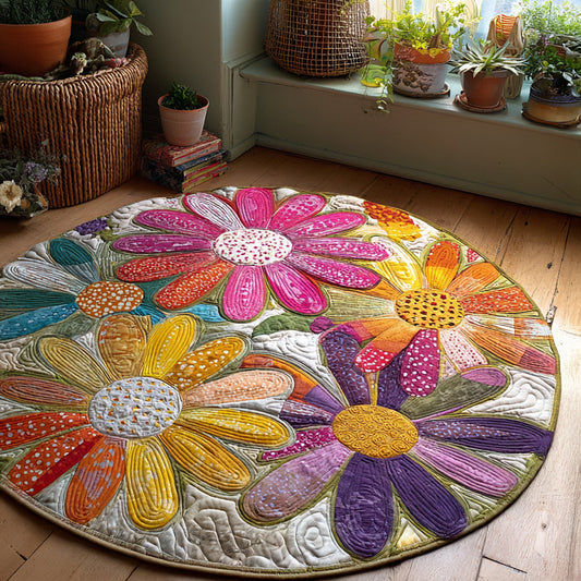 Antique Floral Quilted Round Mat NCU0PTT960