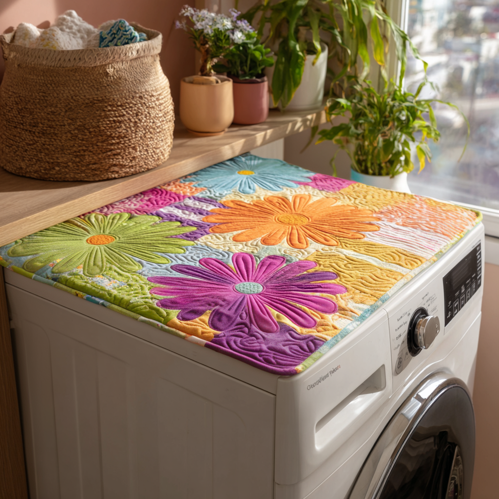 Antique Floral Quilted Washer and Dryer Cover NCU0PTT977