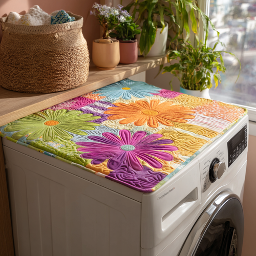 Antique Floral Quilted Washer and Dryer Cover NCU0PTT977